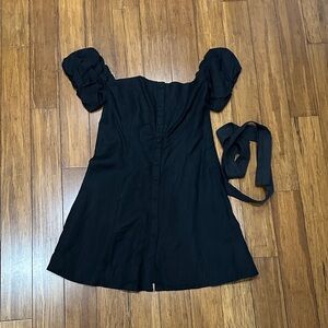 Zara Black Mini Dress with Puff Sleeves